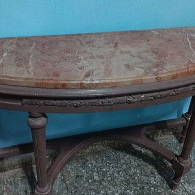 Mesa de caoba y mármol rosado - 2/2