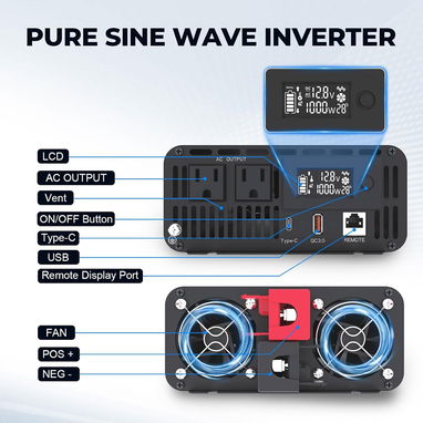 AeternaSol Inversor de onda sinusoidal pura 12v a 110v 1000W CC 2000W Pico - Img 124439621
