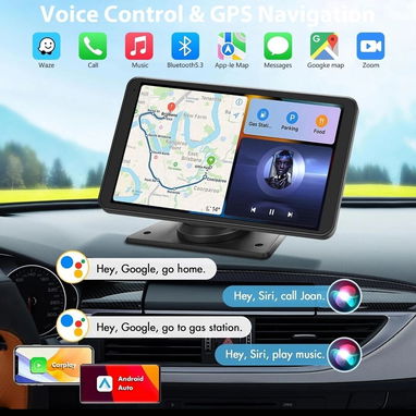 Pantalla GPS 7" Carplay Inalámbrico + Android Auto Portátil con Cámara Reversa para Auto 12V-24V - Img 125210089