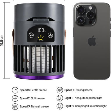 🌬️🦟💡 Ventilador portátil 3 en 1 con luz nocturna, mata mosquitos, 5 velocidades, batería 3600mAh recargable - 9/9