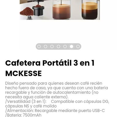 Cafetera Portátil 3 en 1 MCKESSE. Con una batería recargable. Compatible con cápsulas DG, cápsulas NS y café molido - Img 124008192