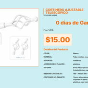 Barra Ajustable de Cortina de 1.20 lb con Accesorios de Pared Blancos VPT#-0440 - Img 55669097