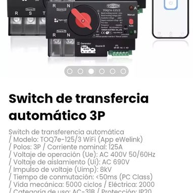 Switch de transfercia automático 3P. Modelo: TOQ7e-125/3 WiFi (App eWelink) - Img 120876370