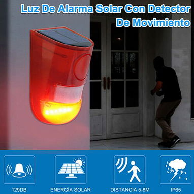 ALARMA SOLAR CON SENSOR DE MOVIMIENTO, SIRENA Y LUZ DE AVISO (NO REQUIERE ELECTRICIDAD) - 8/9