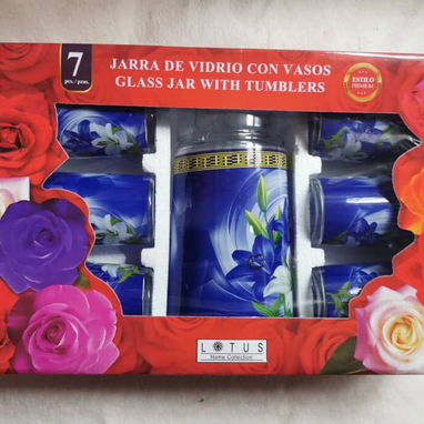 Jarra con vasos decoradas con flores - Img 122183206