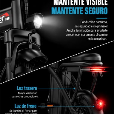 $480 Bicicleta Eléctrica Plegable 750W Pico, 20 MPH, 50km , Batería 48V 10Ah Extraíble - 7/8