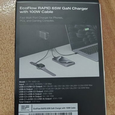 EcoFlow Cargador GAN Rapid 65W con Cable de 100W, 3 Puertos - 3/4