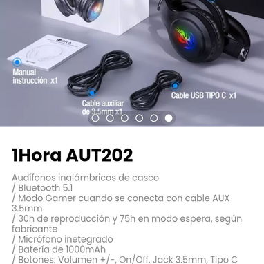 1Hora AUT202 Audífonos inalámbricos de casco - Img 122431311