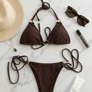 Bikini color bronce con detalles de aros dorados (Trusa de dos piezas) - 18 USD TALLA S - Img 55415085