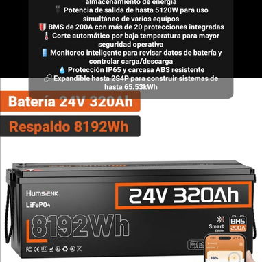 Baterías de 12v,12.8v,24v,25.6v de 100ah a 320ah, varios modelos (para inversores y sistemas solares de respaldo) - 8/9