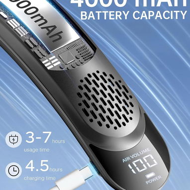 🌬️ Ventilador de cuello portátil  🔋💨 | 4 turbos sin aspas, batería 4000 mAh, pantalla LED, 3 velocidades, flujo - Img 126094557