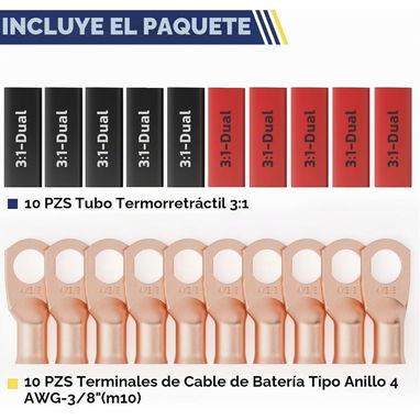 Kit de Terminales de Cobre 4 AWG 3/8 (M10) - 3/5