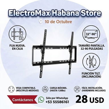* Sandwichera Royal, precio 25 USD * Base fija para TV — Tamaño de pantalla: 32" - 90", precio: 28 USD * Cajita digital - 6/10