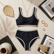 Bikini negro de talle alto con bordes blancos decorativos (Trusa) - 18 USD Talla S - Img 55415161