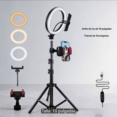 Aro de luz LED + trípode + soporte para celular - 2/4