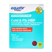 Cold & Flu Tabletas HBP para Resfriado y Gripe sin Descongestionantes Equate para Personas con Presión Arterial Alta, 20 - Img 53107976