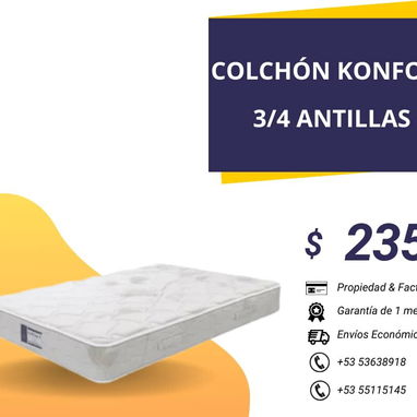 Colchón marca Konfort Antillas medidas Matrimonial, 3/4 y Personal - 2/3