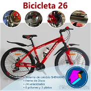Bicicleta medida 26 nueva en caja 💲250 USD▪︎Sistema de cambio SHIMANO▪︎Freno de disco ▪︎24 velocidades ▪︎8 piñones y 3 - Img 45866359
