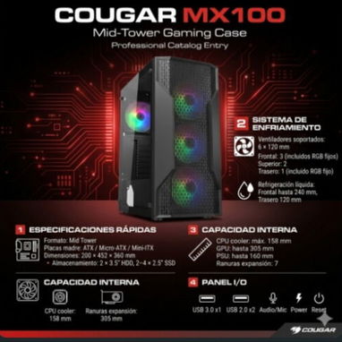 Chasis Cougar MX100 4 fanes RGB Incluidos - Img 125964550