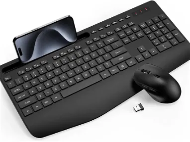 Teclado y mouse inalámbricos, teclado ergonómico de tamaño completo con reposamuñecas, soporte para teléfono - Img main-image