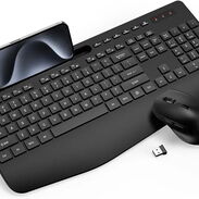 Teclado y mouse inalámbricos, teclado ergonómico de tamaño completo con reposamuñecas, soporte para teléfono - Img 45549952