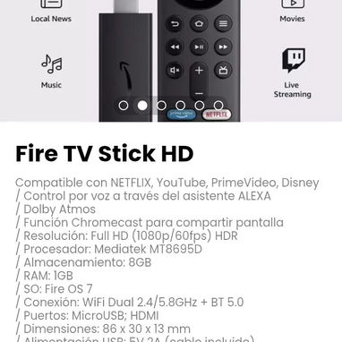 Fire TV Stick HD. Compatible con NETFLIX, YouTube, PrimeVideo, Disney. Nuevo - Img 110199504