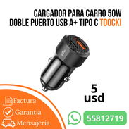 Cargador para Carro 50W doble puerto USB A+ TIPO C TOOCKI - Img 55619986