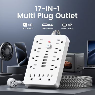 Regleta Eléctrica 17 en 1 con Puertos USB y Tipo-C – 5 Pies - 3/5