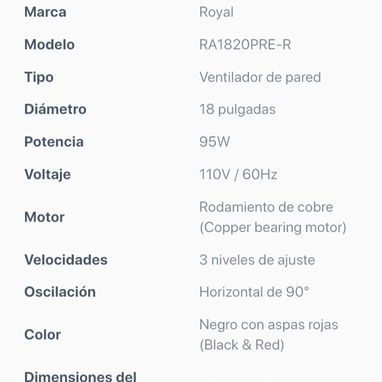 Ventilador pared Royal - Img 116896380