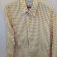Camisa de hombre de guinga amarilla de mangas largas. Tela de lino o parecido. Diseño moderno. Talla L - Img 45997453