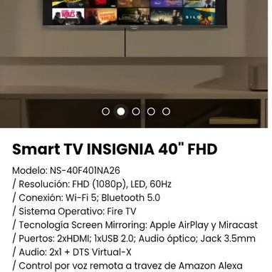 Smart TV INSIGNIA 40" FHD Modelo: NS-40F401NA26. Nuevo en caja - Img 108573476