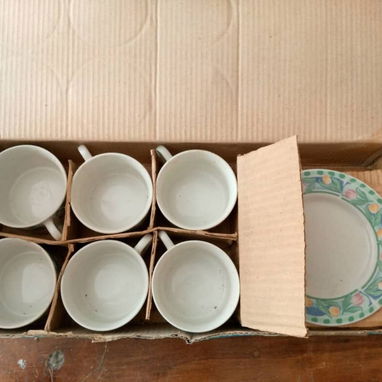 JUEGO de 6 TAZAS GRANDES DE CAFÉ CON LECHE CON PLATOS DE PORCELANA FINA - Img 114276390