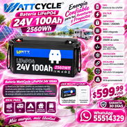 WattCycle Batería LiFePO4 24V 100Ah, 2560Wh, BMS 100A, Protección de Baja Temperatura y Conexión Escalable, Factura - Img 57692462