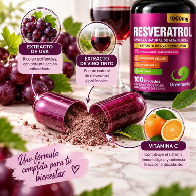 Resveratrol Suplemento Natural Salud Cardiovascular Sistema inmunologico Envejecimiento saludable Antioxidante Cerebral - 2/5