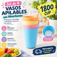 Juego de 4 Vasos Plásticos Apilables con Absorbentes - Img 58117342