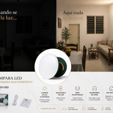 *Lámpara LED recargable multipropósito $40 USD*   • Iluminación: LED con 4 modos de luz ajustables. 📞56249037 - Img 123064815