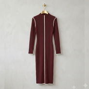 Vestido Midi Ajustado de Punto Acanalado Granate MEROKEETY - Talla M - Img 57879181