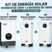 KIT SOLAR MUST IVERSOR DE 12KW BIFÁSICO 110-220V CON DOS BATERÍAS DE 15kwh de 51.2v 300ah - Img 58112781