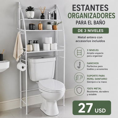 Estantes organizadores de 3 niveles para inodoro y lavadora - Img 124388227