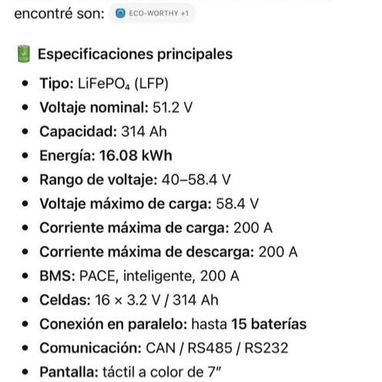 Batería ECO-WORTHY 51.2V x 314Ah - 2/2