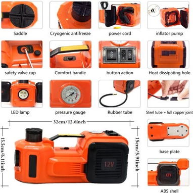GATO ELÉCTRICO 3 EN 1 CON COMPRESOR DE AIRE (12V) Y LLAVE DE IMPACTO Tienda Online Voypati - Img 110632798