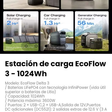 Estación de carga EcoFlow 3 - 1024Wh. Modelo: EcoFlow Delta 3 - 3/7