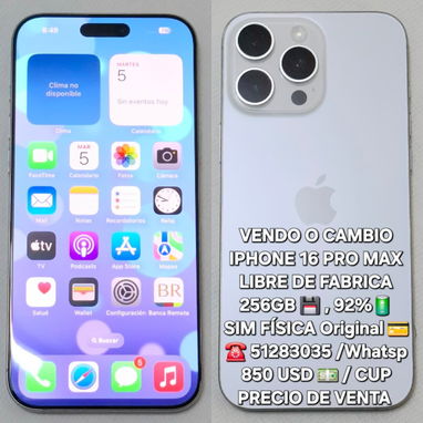 Vendo o cambio, IPHONE 17 PRO MAX , solo 1000 usd , se entrega con la linea puesta, 51283035 - Img 123795995