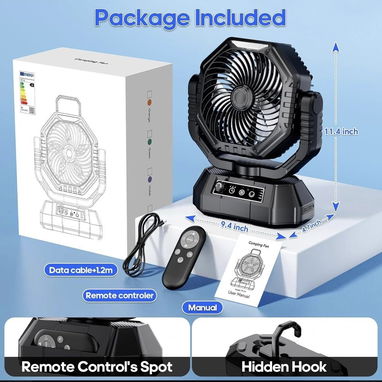 🌀Ventilador recargable portátil TT-15 CON LÁMPARA Y BATERÍA DE 20,000 mAh – ¡Ideal para nuestros apagones! - Img 102667094