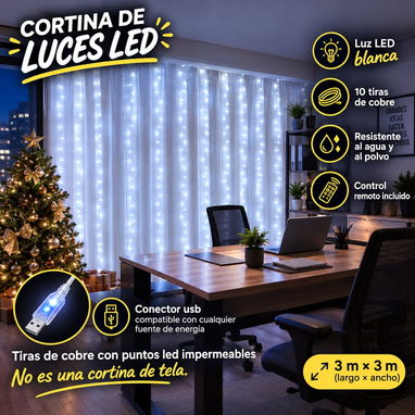 Cortinas de luz led:  Medidas: 3×3 metros Colores: cálido, blanco y multicolor Funcionan conectadas a la 💚💔♥️🌸 - 2/3