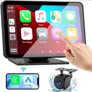 Pantalla GPS 7" Carplay Inalámbrico + Android Auto Portátil con Cámara Reversa para Auto 12V-24V - Img 56213061