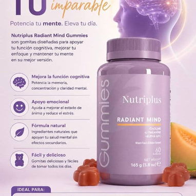 Gomitas Radiant Mind☀️Enfoque y claridad mental (Alpha GPC, Colina, L-Teanina, Vitamina B6 y B12) - 3/4