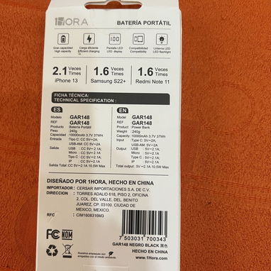 Cargador portátil 10 mil mah marca 1Hora - Img 122711326