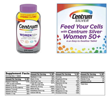Multivitaminas Centrum para adultos y mayores de 50 años reforzadas con zinc y vitamina C 275 tab y 425 tab 55595382 - 2/3