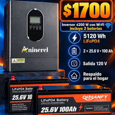 💯💯Kit solar ANINEREL MEJOR que SUMRY WIFI 4200 watt inversor  y batería 2 de 24x 100amp 5 kilos  55106915 - 2/7